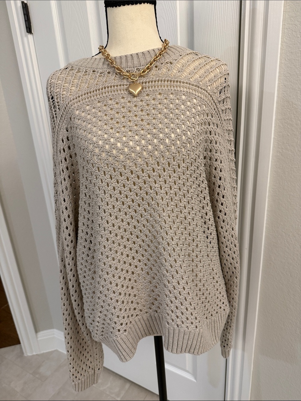 Southern Tide Beige Open-Knit Crewneck Sweater